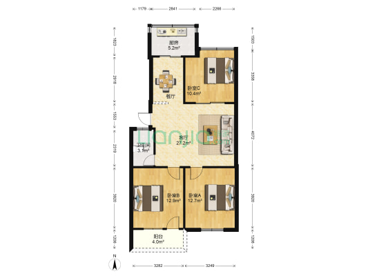 交警宿舍 3室1厅1卫 100平方