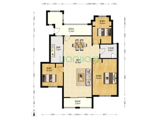 旭辉朗香郡 3室1厅1卫 123平方