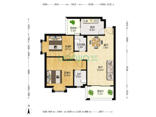 翠山雅筑 2室2厅2卫 84平方
