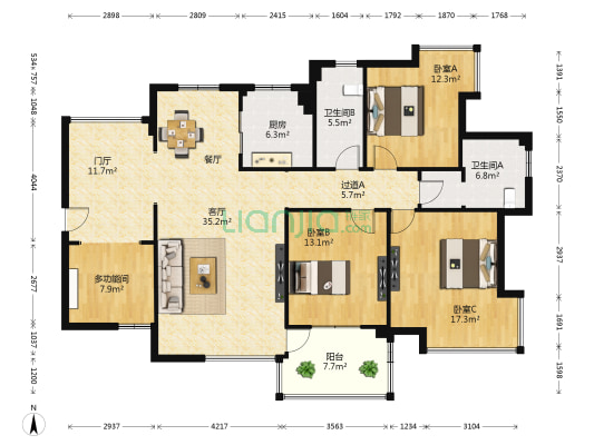 高能金域名都 4室1厅2卫 153平方