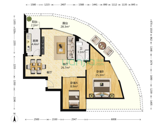 嘉汇馨源南区 2室1厅1卫 75平方