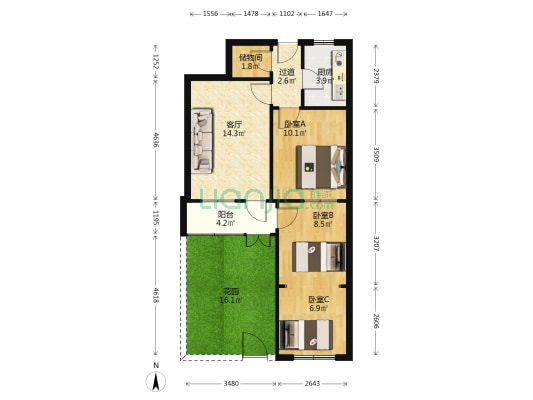共青团西路北六巷 3室1厅0卫 43平方