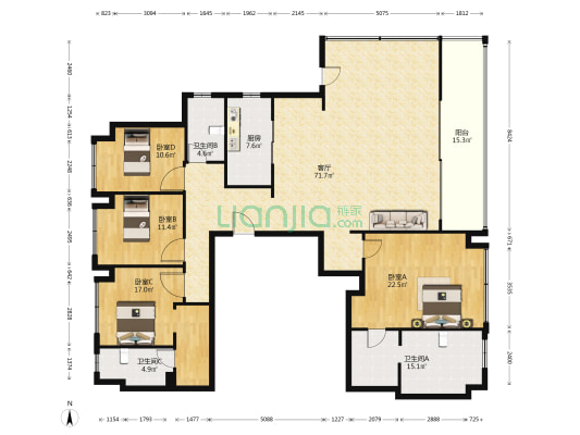 保利天屿四期 4室1厅3卫 221平方