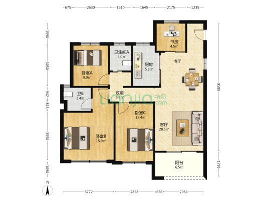 万科海映星洲南区 4室1厅2卫 118平方
