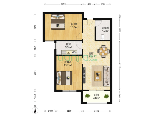 南翟营祈福悦城B区 2室1厅1卫 94平方