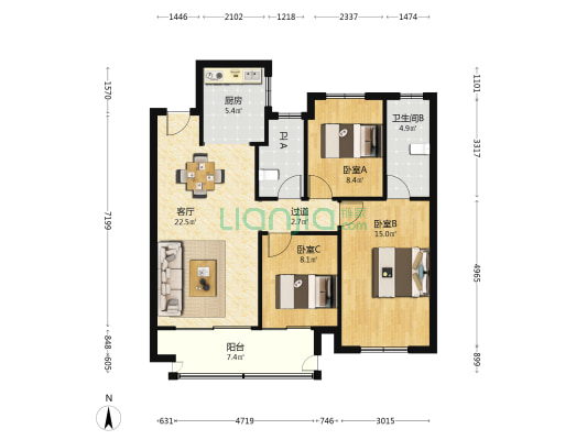 融创盛和潮启未来 3室1厅2卫 107平方