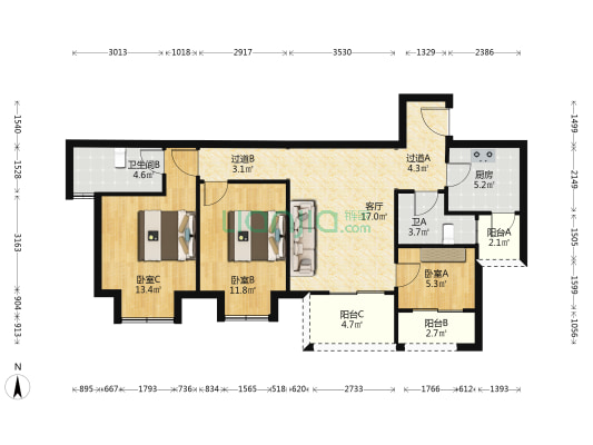 中国摩四期春藤佳苑 3室1厅2卫 98平方