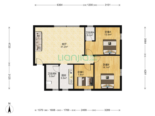 新星楼 3室1厅2卫 91平方