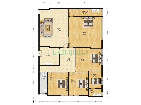 理想中心 5室1厅1卫 247平方