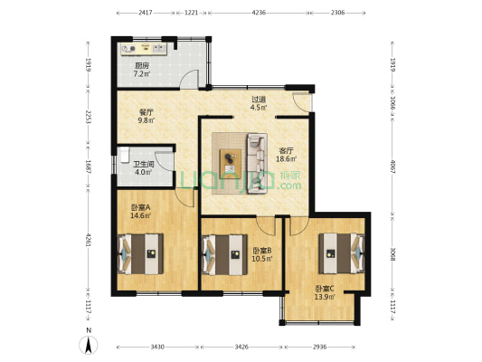 永康一小区 3室2厅1卫 100平方