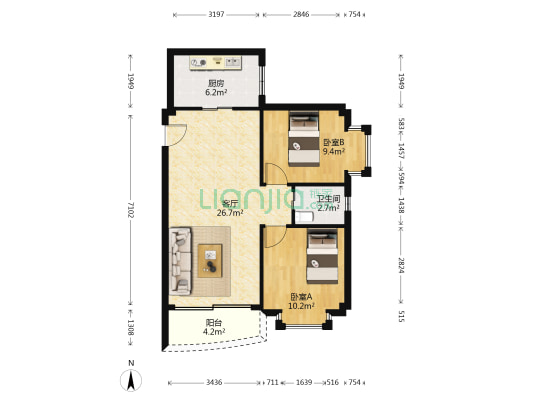 洛晴楼 2室1厅1卫 70平方