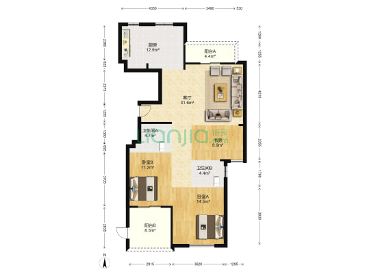 仙源锦园 3室1厅2卫 135平方