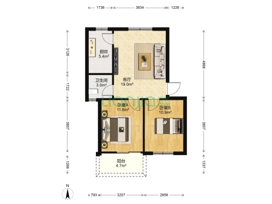 湾里区瀚德逸居 2室1厅1卫 66平方