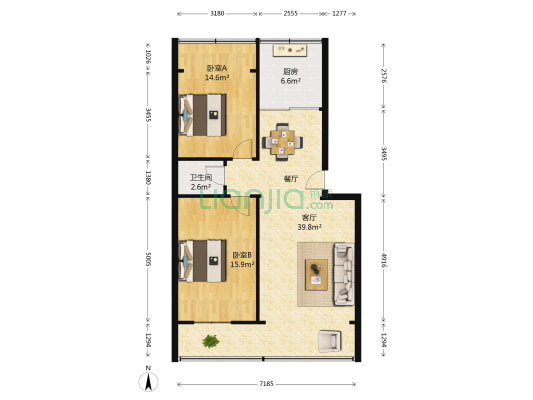 怡苑小区（大沙坪） 2室1厅1卫 80平方