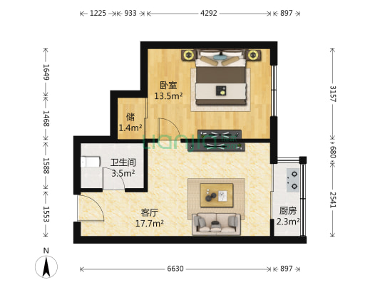 融滨家园 1室1厅1卫 59平方