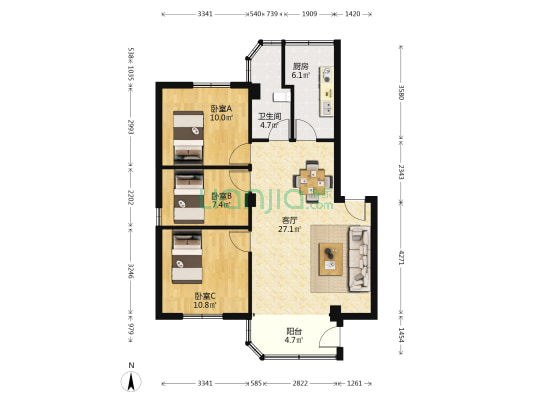 棠兴街2-6号大院 3室1厅1卫 84平方