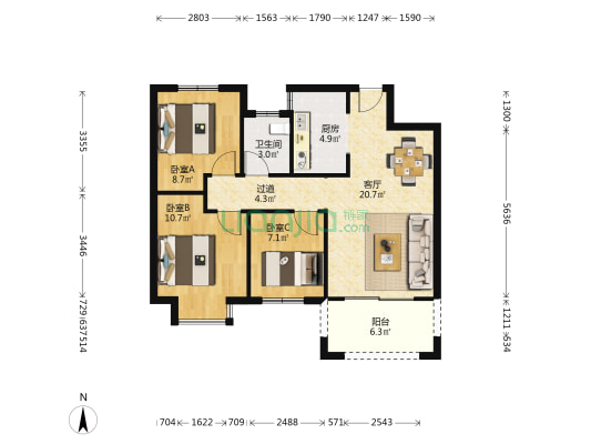 玖珑山 3室1厅1卫 90平方