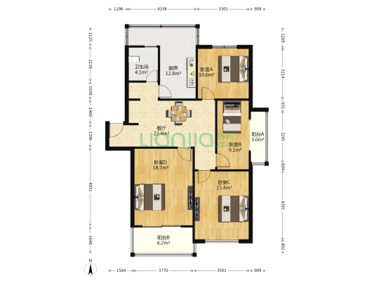 建德花园郁金香苑(公寓) 4室1厅1卫 108平方
