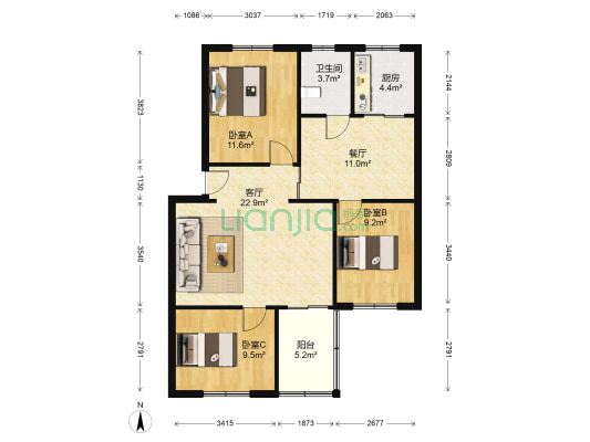 东兴小区(涿州) 3室2厅1卫 104平方