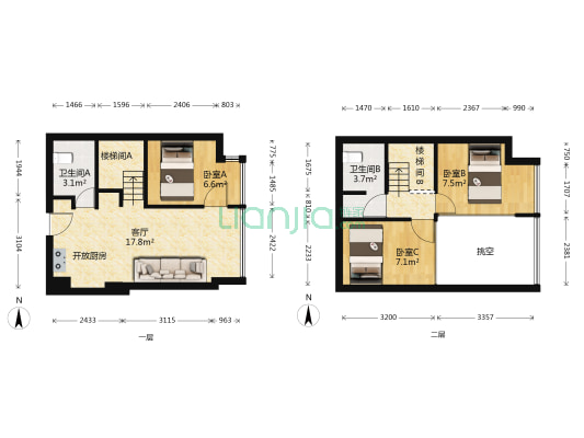 阳光城天悦 3室1厅2卫 54平方