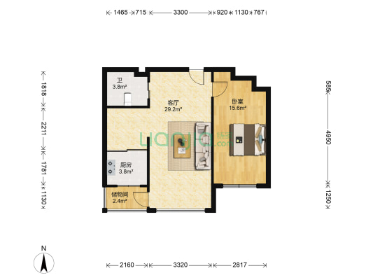 天富北苑 1室1厅1卫 77平方