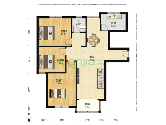 作厂馨苑北苑 3室1厅1卫 114平方