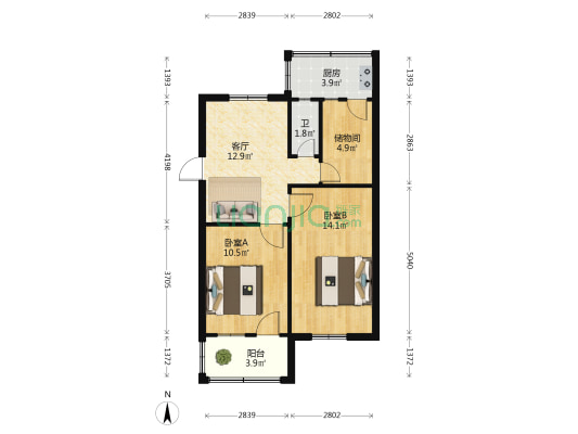 汇通公司家属院 2室1厅1卫 57平方
