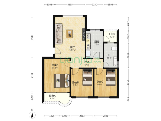 石花新村 3室1厅1卫 88平方