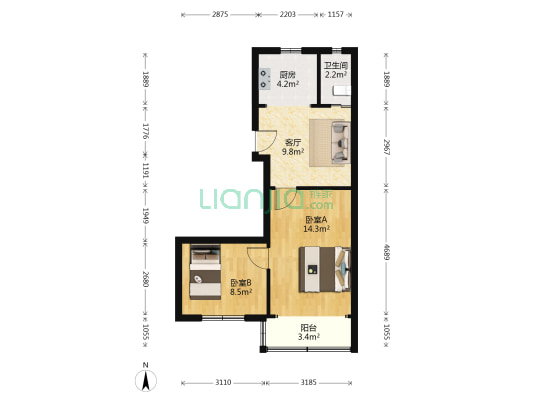箥箕巷 2室1厅1卫 56平方