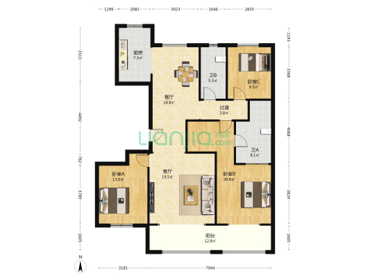 众里景园 3室2厅2卫 160平方