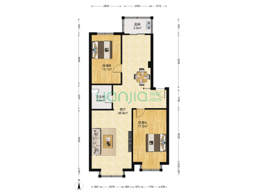 人和馨园 2室1厅1卫 103平方