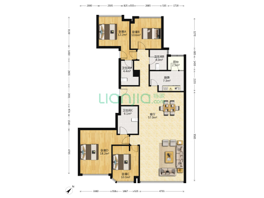 湖畔天下(商业类) 4室1厅3卫 171平方