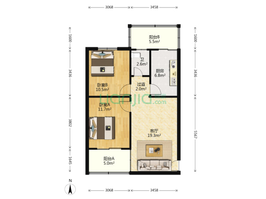 煤炭总公司住宅楼 2室1厅1卫 78平方