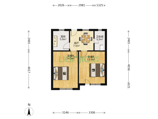 西村小区 2室1厅1卫 59平方