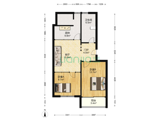 吉利家园 2室1厅1卫 62平方