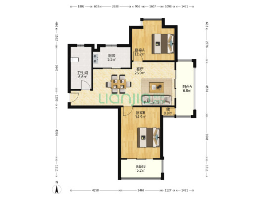 东方广场住宅区 2室1厅1卫 101平方