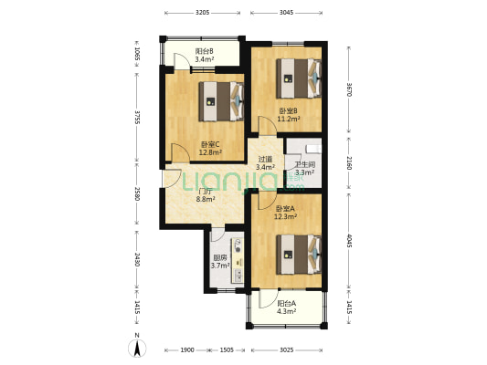 群芳三园 3室0厅1卫 80平方