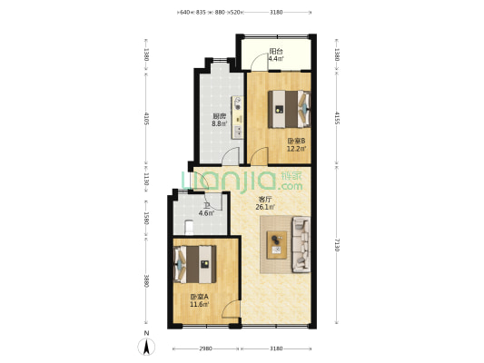 钟亭路16号 2室1厅1卫 76平方