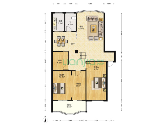 滨江花园 3室1厅1卫 140平方