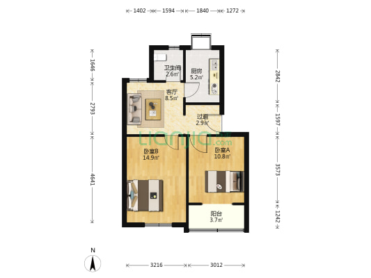 市民新村北街1号院 2室1厅1卫 60平方