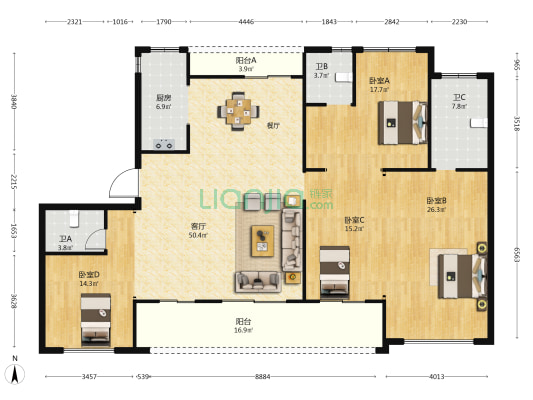 玖望府 4室1厅3卫 197平方