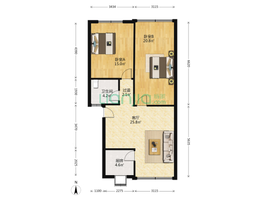 六家庄 2室1厅1卫 89平方