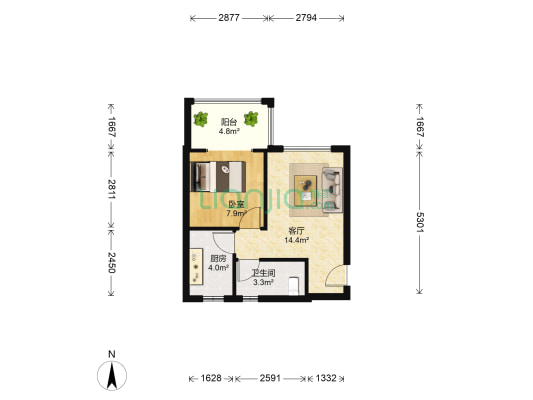 培风小区200号 1室1厅1卫 43平方