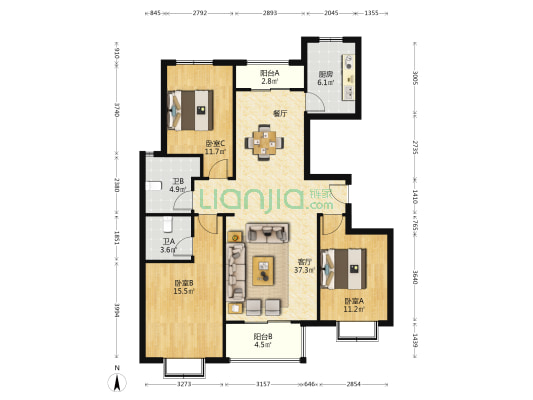 大名城珑域西区 3室1厅2卫 132平方