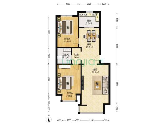 金海馨园 2室2厅1卫 91平方