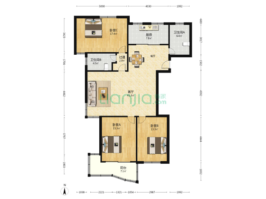 紫金兰花苑 3室1厅2卫 146平方