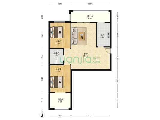 双塔名邸 2室1厅1卫 108平方