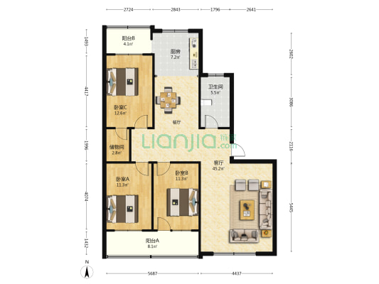酿造厂小区 3室1厅1卫 130平方