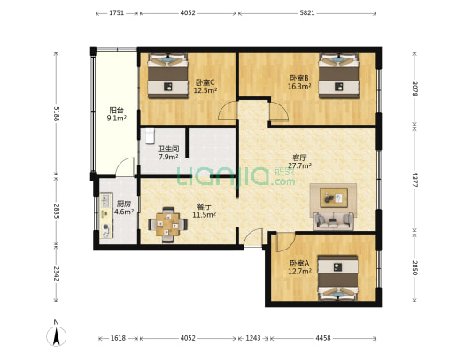 云溪路416号院 3室2厅1卫 120平方