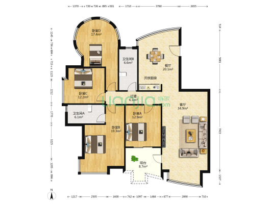 山水名城 4室2厅2卫 174平方